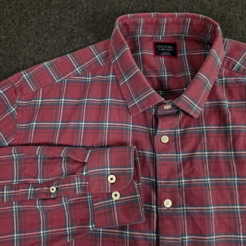 UNTUCKit‎ Barnwood Red Plaid Button Down Flannel Shirt 3XL Cotton Regular Fit